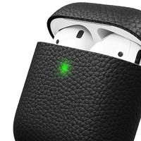 Keybudz Artisan Leren beschermhoes voor Apple AirPods Case, etui hoes, echt leer, hoofdtelefoon oortelefoon accessoires oplaadcase, zwart - thumbnail