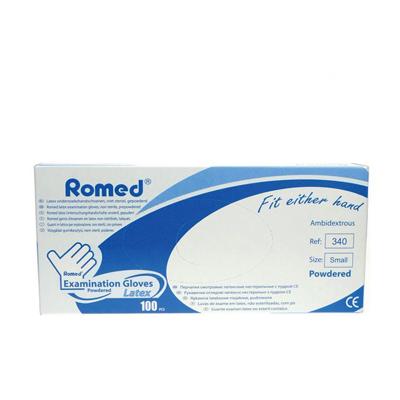 Romed Latex handschoen niet steriel gepoederd S 100 Stuks Romed Latex handschoen niet steriel gepoederd S 100 Stuks