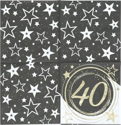Servetten 40 Jaar Zwart & Goud Chique