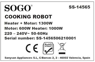 SOGO Human Technology Foodprocessor 600 W, 1000 W, 1300 W Zwart, Wit, RVS SOGO Human Technology Foodprocessor 600 W, 1000 W, 1300 W Zwart, Wit, RVS