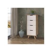 VANKKA Ladekast met 4 lades - Eiken en wit decor - L 45 x D 42 x H 108 cm - thumbnail