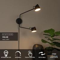 Lucide MILNE - Wandlamp - LED Dimb. - 2x8W 2700K - Zwart - thumbnail