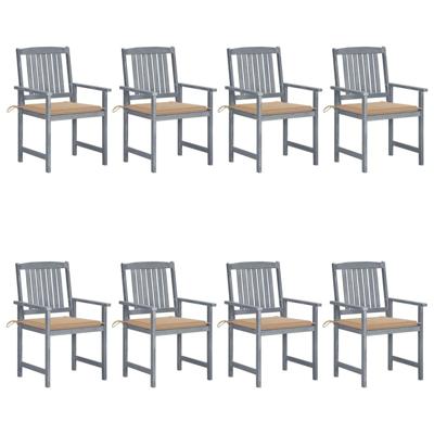 Tuinstoelen 8 st met kussens massief acaciahout grijs