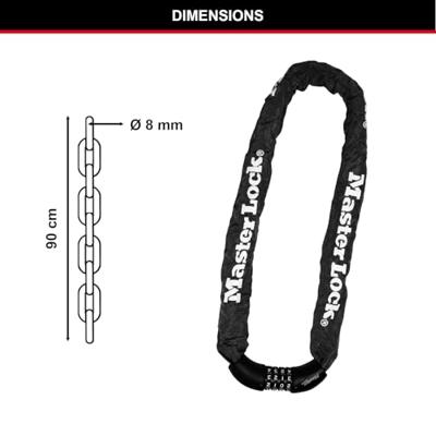 Masterlock Steel chain 90cm x Ø 8mm with resettable combination 4 digitsnylon sl - 8392EURDPRO