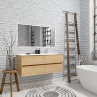 Zaro Valencia Solid Surface badmeubel 120cm licht eiken 1 kraangat spoelbak rechts met 4 lades - thumbnail