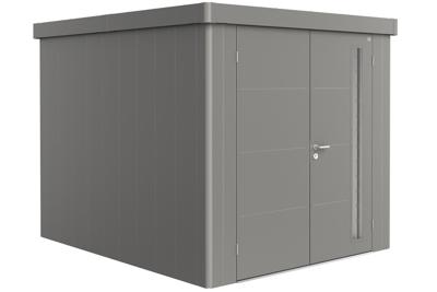 Biohort Neo 3B metalen tuinhuis kwartsgrijs 236x292 cm met dubbele deur- Plat dak- Metaal- Biohort