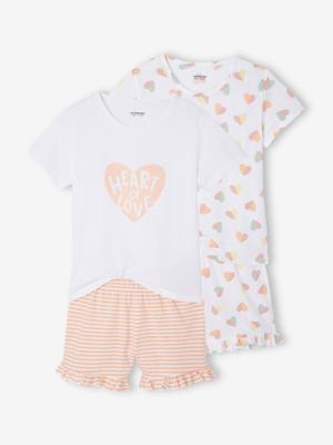 Set van 2 pyjamabroeken met hartjes voor meisjes wit