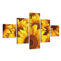 Schilderij - Zonnebloemen, 5luik, premium print - thumbnail