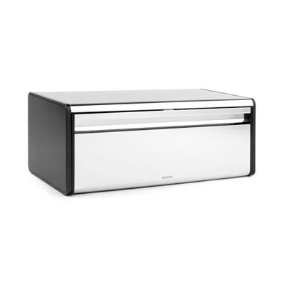 Brabantia Fall Front Broodtrommel – grote opbergdoos voor brood, bagels, broodjes, ruimtebesparend design met platte bovenkant – briljant staal