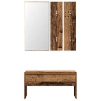 Halmeubelset bewerkt hout oud houtkleurig - thumbnail