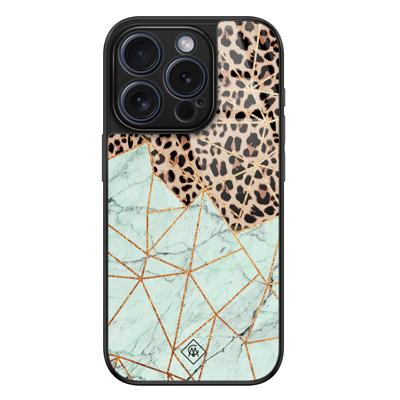 iPhone 15 Pro glazen hardcase - Luipaard marmer mint iPhone 15 Pro glazen hardcase - Luipaard marmer mint