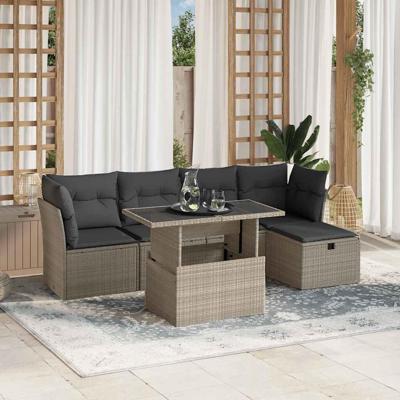 6-delige Loungeset met kussens poly rattan lichtgrijs