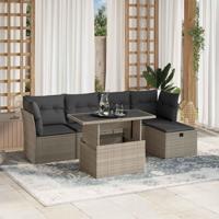 6-delige Loungeset met kussens poly rattan lichtgrijs - thumbnail