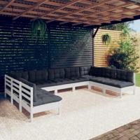 9-delige Loungeset met kussens massief grenenhout wit - thumbnail