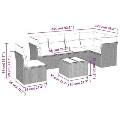 7-delige Loungeset met kussens poly rattan beige - thumbnail