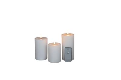 3ST WIT KAARS WAX RUSTIEK 3D LONT 7,5X10/12,5/15CM AFSTANDSBEDIENING 3X3AAA - Annas collection