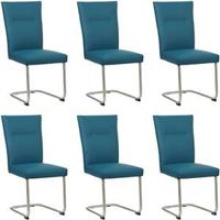 Set van 6 Blauwe leren Retro - poot rond rvs - Toledo Leer Turquoise (blauw leer) - thumbnail