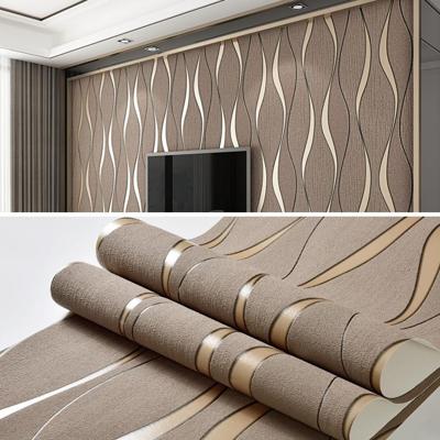 Eenvoudige 3D water rimpel niet-geweven behang huis decoratie muur sticker (donker bruin)