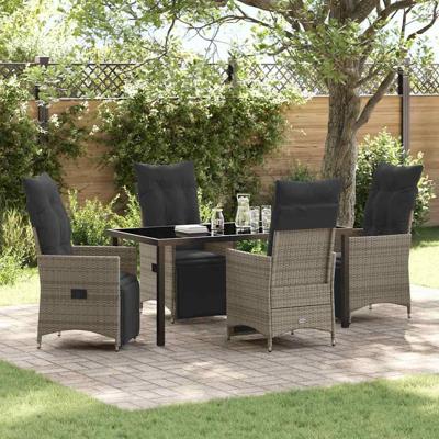 5-delige tuinset met kussens in grijs poly rattan