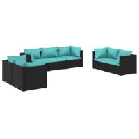 7-delige Loungeset met kussens poly rattan zwart - thumbnail