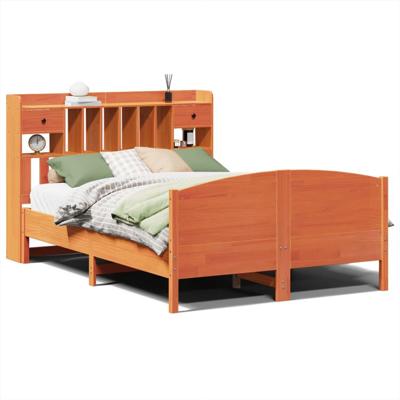 Bed met boekenkast zonder matras grenenhout wasbruin 150x200 cm
