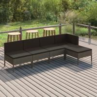 5-delige Loungeset met kussens poly rattan grijs - thumbnail