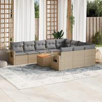 11-delige Loungeset met kussens poly rattan gemengd beige - thumbnail
