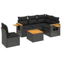 6-delige Loungeset met kussens poly rattan zwart - thumbnail