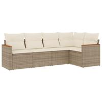 5-delige Loungeset met kussens poly rattan beige - thumbnail