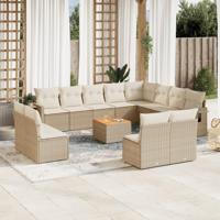 13-delige Loungeset met kussens poly rattan beige - thumbnail