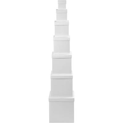 Creativ Company Vierkante dozen, vierkant, h: 7,5+10+13+15+18+20+23 cm, afm 7,5+10+13+15+18+20+23 cm, wit, 7 stuk/ 1 set