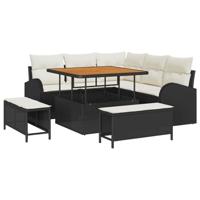 Tuinbankenset met kussen 8 pcs Zwart poly rattan - thumbnail