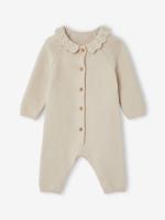 Gebreide baby jumpsuit met gehaakte kraag ecru - thumbnail
