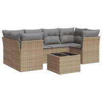 7-delige Loungeset met kussens poly rattan beige - thumbnail