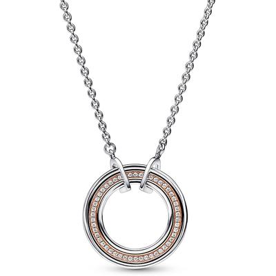 Pandora 382772C01 Ketting Pandora Signature Two-tone Logo-Pave zilver-zirconia rosekleurig-wit 45 cm