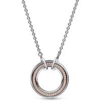 Pandora 382772C01 Ketting Pandora Signature Two-tone Logo-Pave zilver-zirconia rosekleurig-wit 45 cm - thumbnail