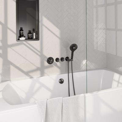 BRAUER Gunmetal Edition thermostatische inbouw badkraan SET 02 met badvulcombinatie en 3-standen handdouche en doucheslang en wandaansluitbocht gunmetal geborsteld PVD