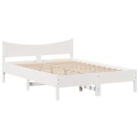 Bedframe met hoofdbord massief grenenhout wit 135x190 cm - thumbnail