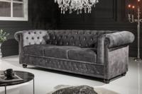 Chesterfield 3-zitsbank 205cm grijs fluweel met knoopstiksel en veerkern - 41215 - thumbnail