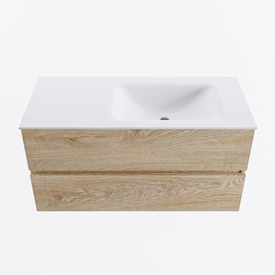 MONDIAZ VICA 100cm badmeubel onderkast Washed Oak 2 lades. Wastafel CLOUD rechts 1 kraangat, kleur Talc.