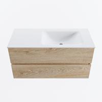 MONDIAZ VICA 100cm badmeubel onderkast Washed Oak 2 lades. Wastafel CLOUD rechts 1 kraangat, kleur Talc. - thumbnail