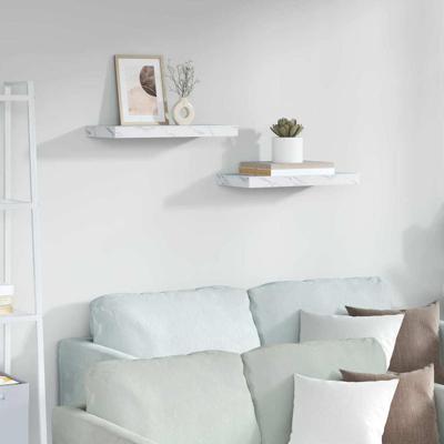 Wandplank 2 pcs Wit Marmer 50 x 23,5 x 4 cm Bewerkt hout