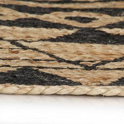 VidaXL Vloerkleed handgemaakt met zwarte print 120 cm jute