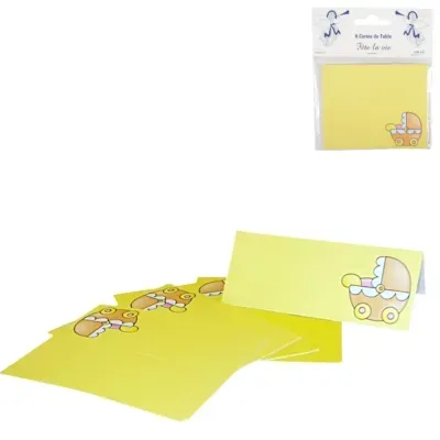 Tafelkaartjes Kinderwagen geel 10 cm 6 stuks | 24 stuks