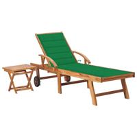 Ligbed met tafel en kussen massief teakhout - thumbnail
