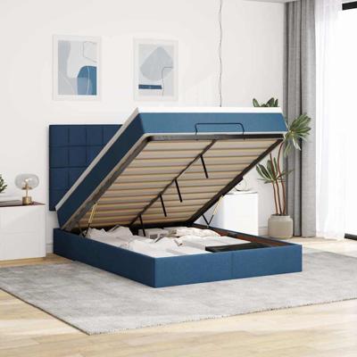 Ottoman bed met matras en LED's 140x190cm stof blauw