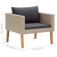 Tuinbank eenzits met kussens poly rattan beige - thumbnail