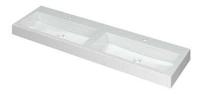 INK Wastafel Momento Polystone dubbel met 2 kraangaten 160 cm x 45 cm x 9 cm Glans wit 3421061