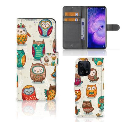 OPPO Find X5 | Telefoonhoesje | Met pasjeshouder | Vrolijke Uilen