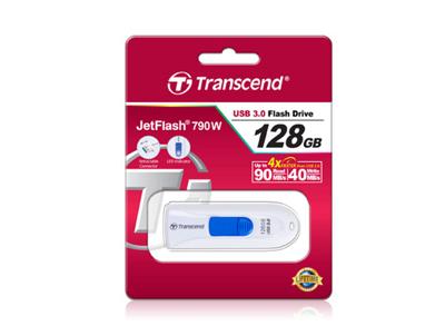 Transcend JetFlash® 790 USB-stick 128 GB Wit, Blauw TS128GJF790W USB-A 3.1 Gen 1 Transcend JetFlash® 790 USB-stick 128 GB Wit, Blauw TS128GJF790W USB-A 3.1 Gen 1